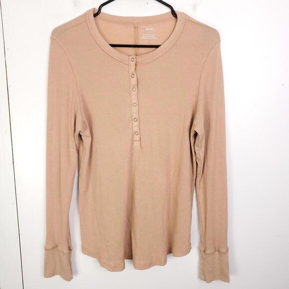 Aerie Shirt Womens Large Henley Thermal Waffle Knit Y2K Half Button Casual - Picture 1 of 7